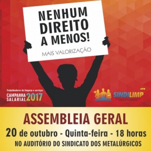 Participe da Assembleia da Campanha Salarial dia 20 de outubro