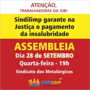 Sindilimp convoca assembleia das trabalhadoras da JOB